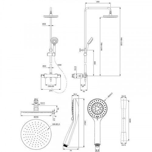 Душевая система Omnires Y1244LUXLGL с термостатом Золото латунь на стену