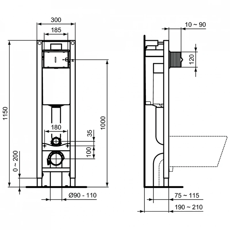 Комплект унитаза с инсталляцией Ideal Standard I.Life A WA330101 с сиденьем Микролифт фарфор подвесной