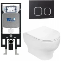 Комплект унитаза с инсталляцией WeltWasser AMBERG 497 + ERLENBACH 004 GL-WT + AMBERG RD-BL 10000006596 цвет Белый глянцевый с сиденьем Микролифт и клавишей смыва цвет Черный