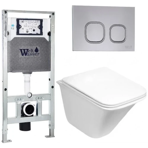 Комплект унитаза с инсталляцией WeltWasser AMBERG 506 ST + ROTBACH 004 GL-WT + AMBERG RD-CR 10000006920 цвет Белый глянцевый с сиденьем Микролифт и клавишей смыва цвет Хром