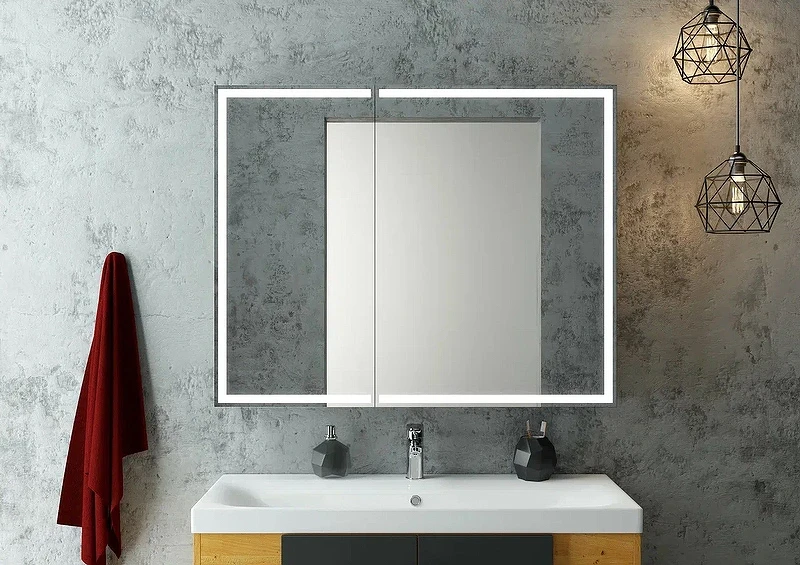 Зеркальный шкаф Континент Mirror Box black Led 100 МВК051 с подсветкой Черный МДФ / ЛДСП, стекло