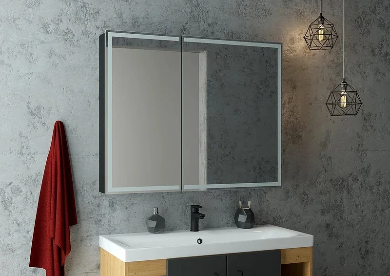 Зеркальный шкаф Континент Mirror Box black Led 100 МВК051 с подсветкой Черный МДФ / ЛДСП, стекло
