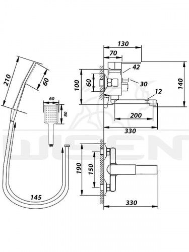 Смеситель для ванны Wisent WP30006 цвет Хром