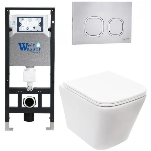 Комплект унитаза с инсталляцией WeltWasser AMBERG 506 + GELBACH 043 MT-WT + AMBERG RD-CR 10000011902 цвет Белый матовый с сиденьем Микролифт и клавишей смыва цвет Хром