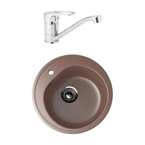 Кухонная мойка Ulgran Classic U-101-307 Терракот со смесителем Viko V-7611 Хром