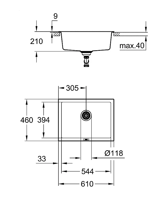Кухонная мойка Grohe K700 61 31655AP0 Черный гранит искусственный камень (литьевой мрамор) встраиваемый