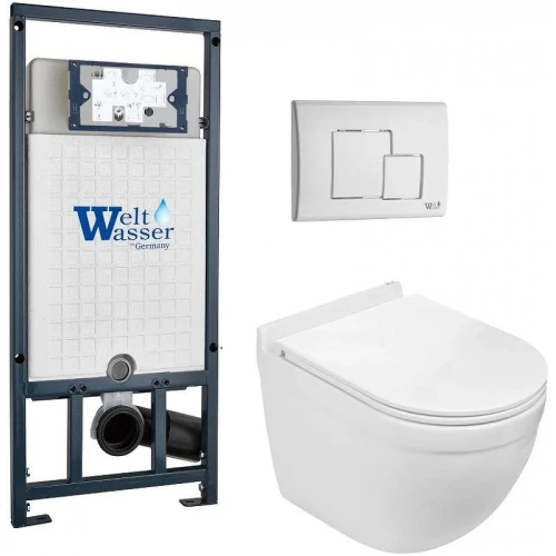 Комплект унитаза с инсталляцией WeltWasser MARBERG 507 + HEIMBACH 043 GL-WT + MAR 507 SE GL-WT 10000012167 цвет Белый глянцевый с сиденьем Микролифт и клавишей смыва цвет Белый глянцевый