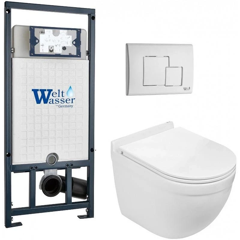 Комплект унитаза с инсталляцией WeltWasser MARBERG 507 + HEIMBACH 043 GL-WT + MAR 507 SE GL-WT 10000012167 цвет Белый глянцевый с сиденьем Микролифт и клавишей смыва цвет Белый глянцевый