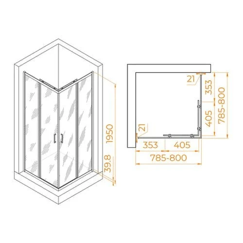 Душевой уголок RGW Passage 80x80 3508103088-14, 16180188-11 профиль цвет Черный стекло прозрачное