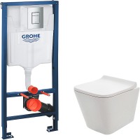 Комплект унитаза AQUAme AQM2004 с инсталляцией Grohe Rapid SL 38772001 с сиденьем Микролифт и клавишей смыва Хром фаянс подвесной