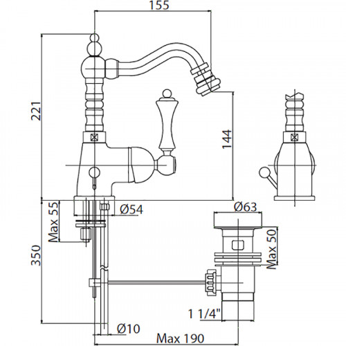 Смеситель для биде Cezares Margot MARGOT-BSM2-03/24-Bi Золото 24 карат латунь