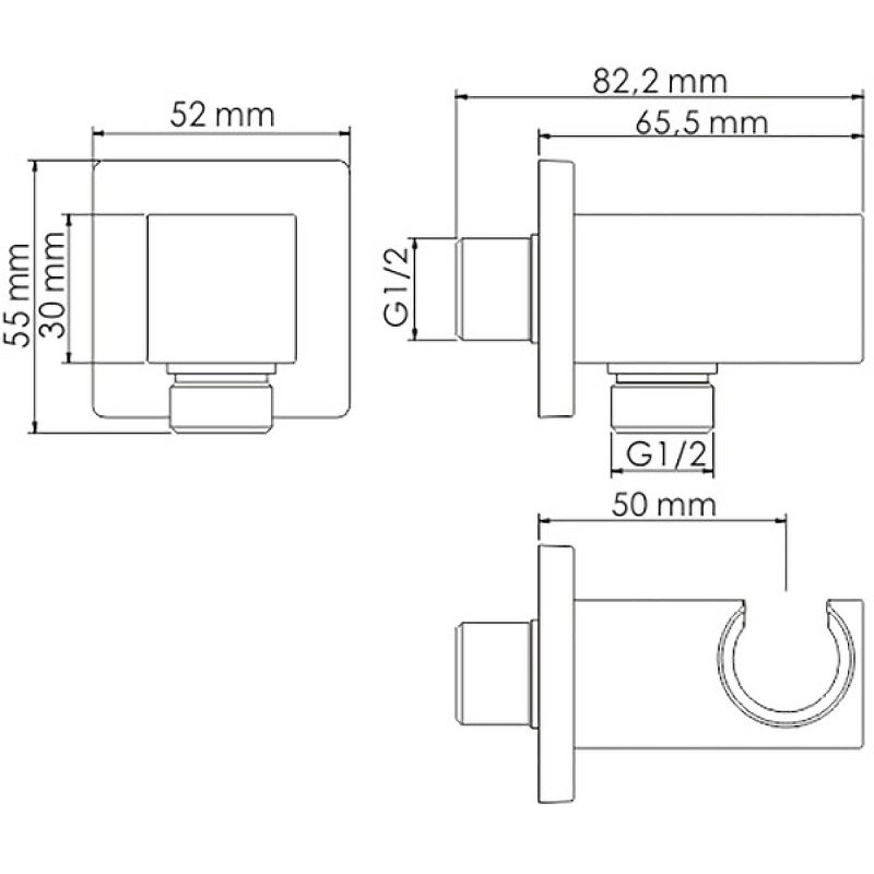 Шланговое подключение WasserKRAFT A125 Хром латунь на стену