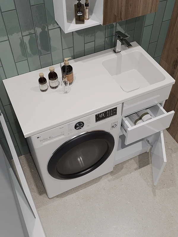 Тумба с раковиной Orange Sistema 100 R ST-40TUW+RAR Белая глянцевая МДФ / ЛДСП