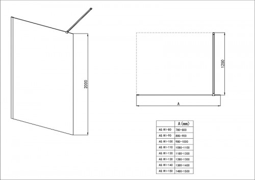 Душевая перегородка Aquatek Walk In 120 AQ.WI.120.3BL профиль Черный матовый стекло прозрачное с матовой полосой