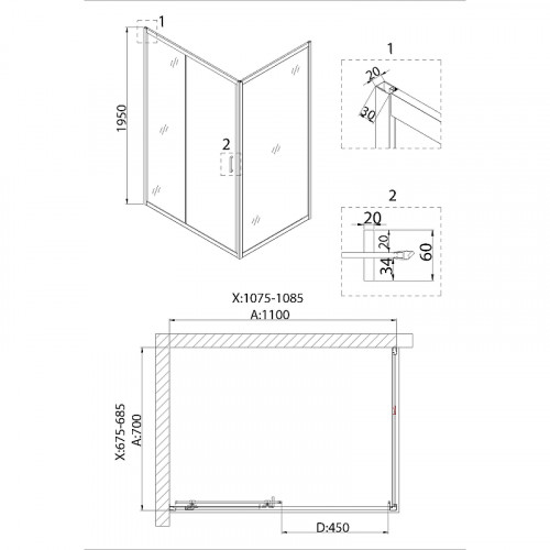 Душевая дверь Niagara Nova 110 NG-62-11A профиль Хром стекло прозрачное