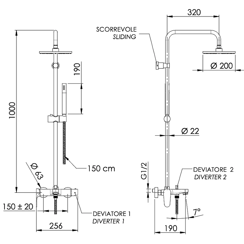 Душевая система Remer Class Line L34X7MMM20BO Белая матовая латунь на стену