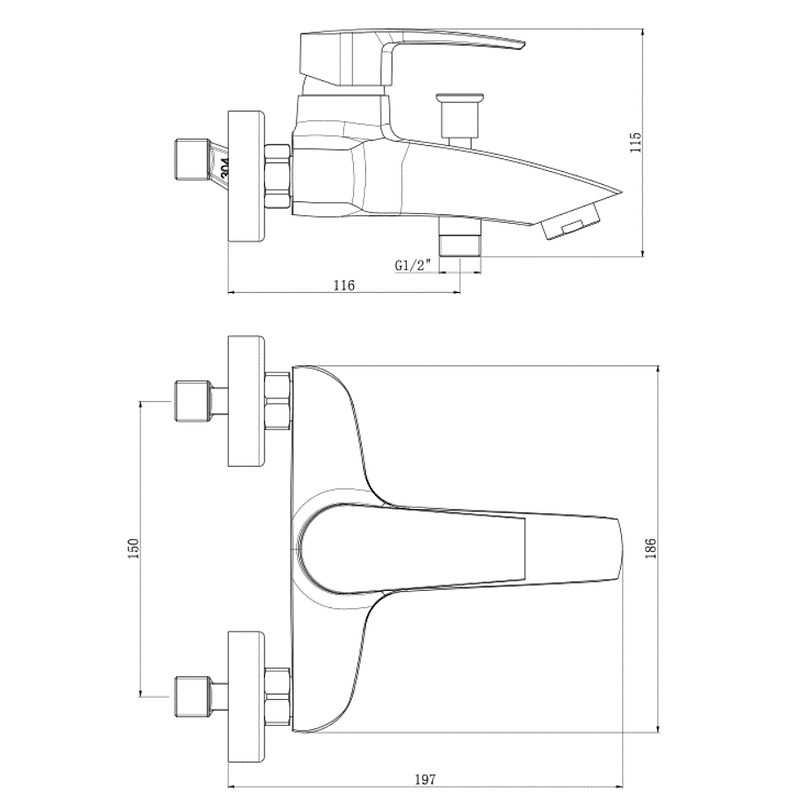 Смеситель для ванны Royce Pro RCM-120503WH Белый матовый латунь на стену