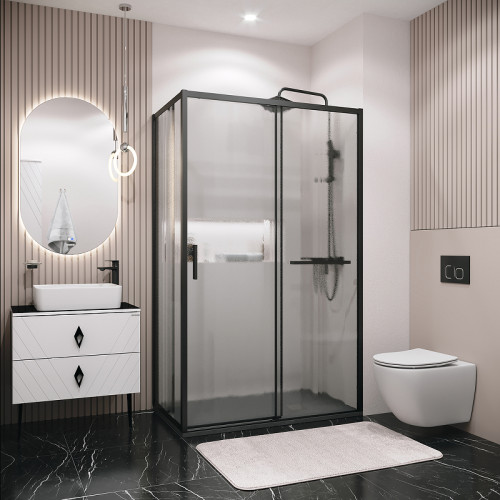 Душевая стенка Grossman Style 90 200.K33.05.90.21.02 профиль Черный матовый стекло шиншилла