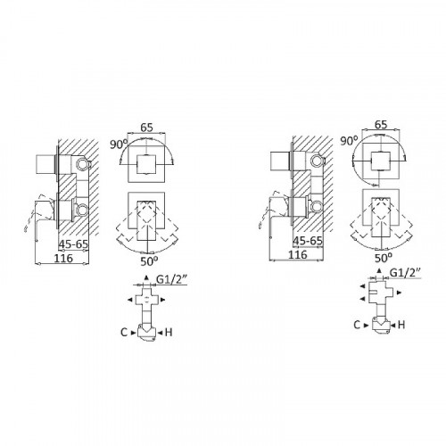 Смеситель для душа Cezares PORTA-VDIM4-M-01 Хром латунь встраиваемый