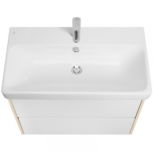 Тумба под раковину Aquaton Сканди 80 1A283001SDB20 подвесная Белый глянец Дуб верона МДФ / ЛДСП