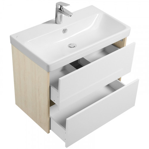 Тумба под раковину Aquaton Сканди 80 1A283001SDB20 подвесная Белый глянец Дуб верона МДФ / ЛДСП