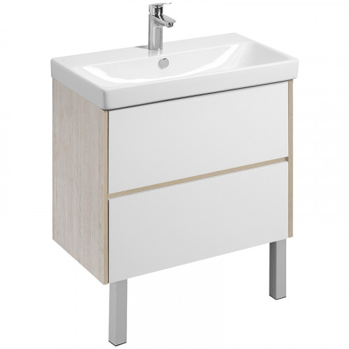 Тумба под раковину Aquaton Сканди 80 1A283001SDB20 подвесная Белый глянец Дуб верона МДФ / ЛДСП