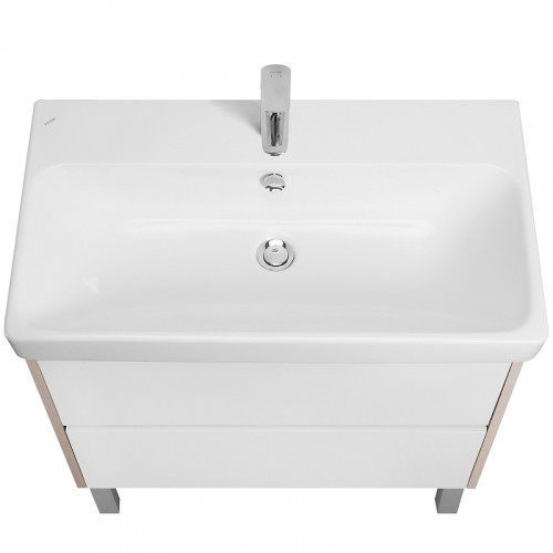 Тумба под раковину Aquaton Сканди 80 1A283001SDB20 подвесная Белый глянец Дуб верона МДФ / ЛДСП