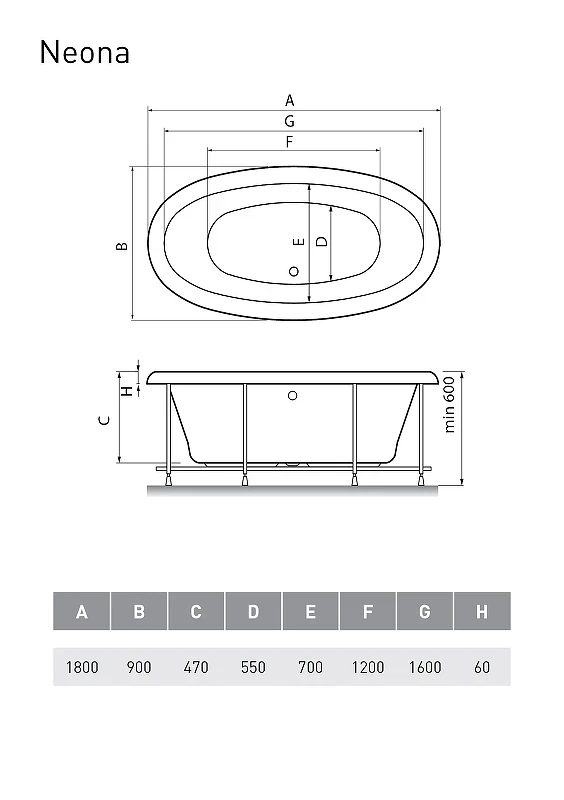 Акриловая ванна Relisan Neona 180x90 Гл000000548 без гидромассажа