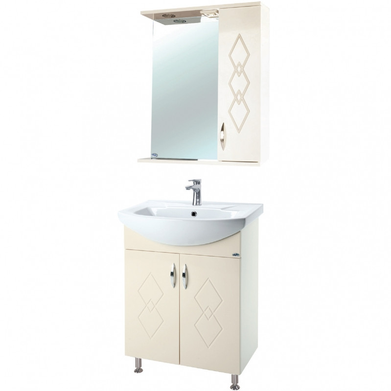 Зеркало со шкафом Bellezza Элеганс 55 R 4618608521078 с подсветкой Бежевое МДФ / ЛДСП, стекло