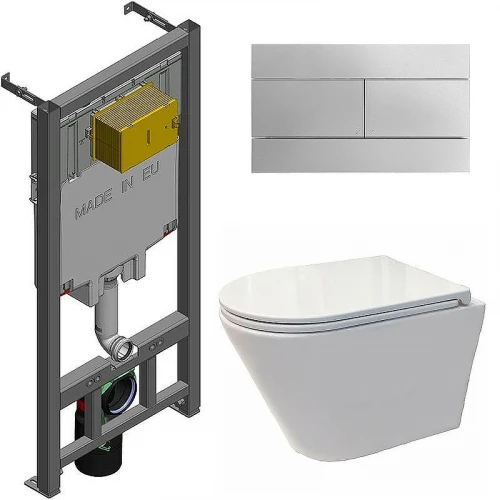 Комплект унитаза Koller Pool Orion OR-0515-RW с сиденьем Микролифт и инсталляцией Jacob Delafon E29025-NF+E4316-CP с клавишей смыва Хром