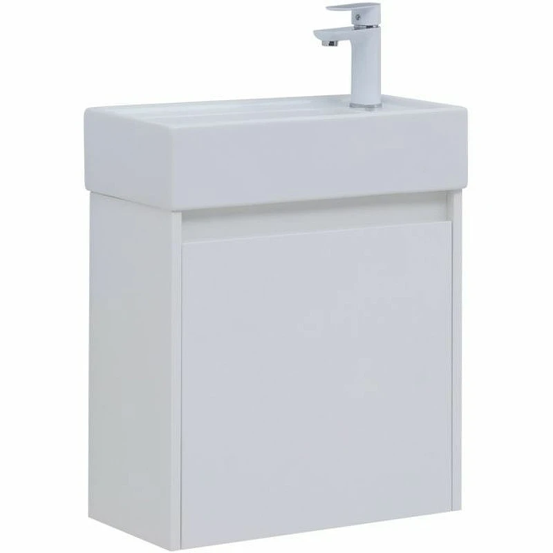 Тумба с раковиной Aquanet Nova Lite 50 302522 подвесная Белый глянец МДФ / ЛДСП