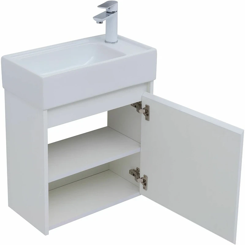 Тумба с раковиной Aquanet Nova Lite 50 302522 подвесная Белый глянец МДФ / ЛДСП