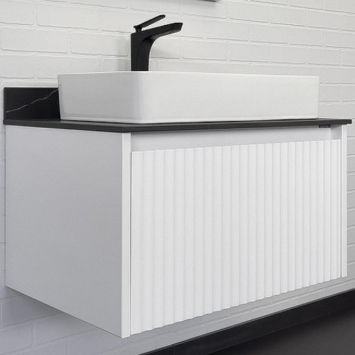 Тумба с раковиной Comforty Марсель 75 00-00013396 подвесная Белая матовая Калакатта Блэк