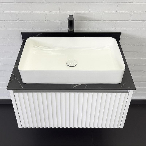 Тумба с раковиной Comforty Марсель 75 00-00013396 подвесная Белая матовая Калакатта Блэк