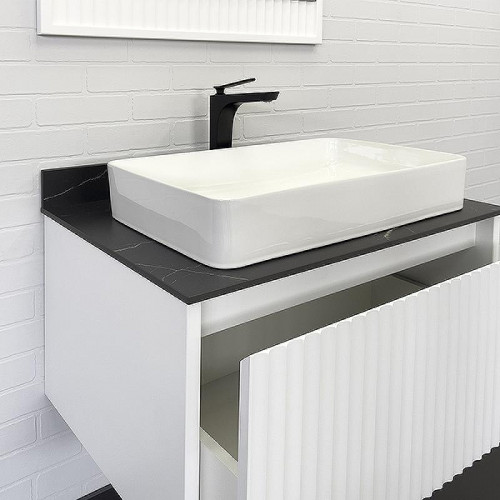 Тумба с раковиной Comforty Марсель 75 00-00013396 подвесная Белая матовая Калакатта Блэк