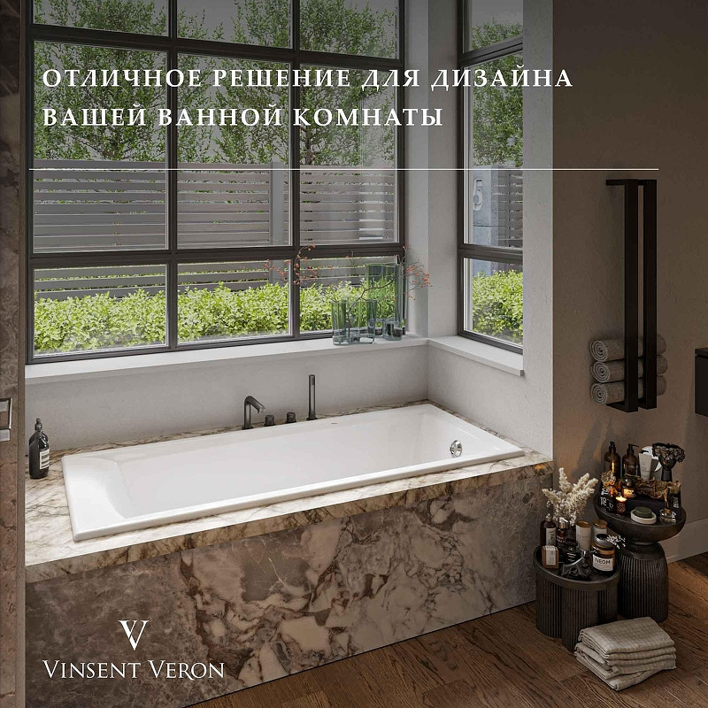 Чугунная ванна Vinsent Veron Devon 180x75 VDV1807545H/VH0012GM цвет Белый с квадратными ручками оружейная сталь