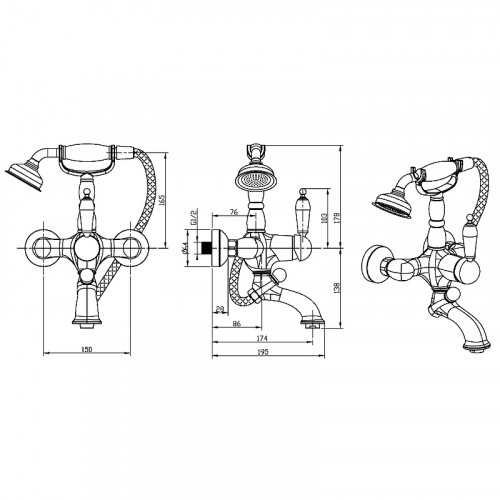 Смеситель для ванны Boheme Tradizionale Chromo 263 Хром латунь на стену
