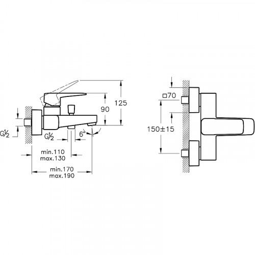 Смеситель для ванны Vitra Root Square A42737EXP Хром на стену