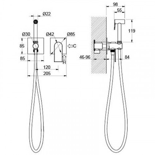 Гигиенический душ со смесителем Aquatek Лира AQ1420MB Черный матовый латунь встраиваемый