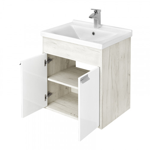 Тумба под раковину Aquaton Флай 60 1A237301FAX10 Белая Дуб крафт МДФ / ЛДСП