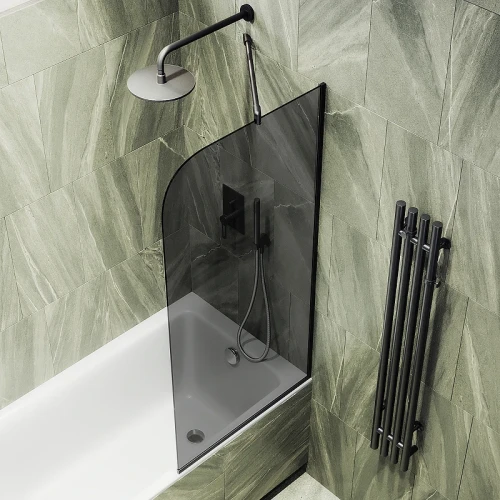 Шторка на ванну Maybah Glass MGV-152-6у 740x1400 в узком профиле Черный стекло графитовое