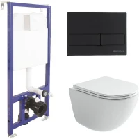 Комплект унитаза Ceramicanova Vogue CN4008T с инсталляцией Berges Novum L5 040215 с сиденьем Микролифт и Черной матовой клавишей смыва
