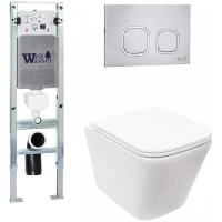 Комплект унитаза с инсталляцией WeltWasser AMBERG 350 ST + GELBACH 043 MT-WT + AMBERG RD-MT CR 10000011888 цвет Белый матовый с сиденьем Микролифт и клавишей смыва цвет Хром матовый