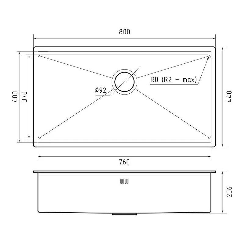 Кухонная мойка Rivelato Rinox 80 8044 UN цвет Нержавеющая сталь