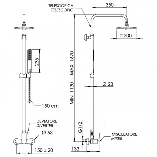 Душевая система Remer Infinity I37A7RV54Qi Хром латунь на стену