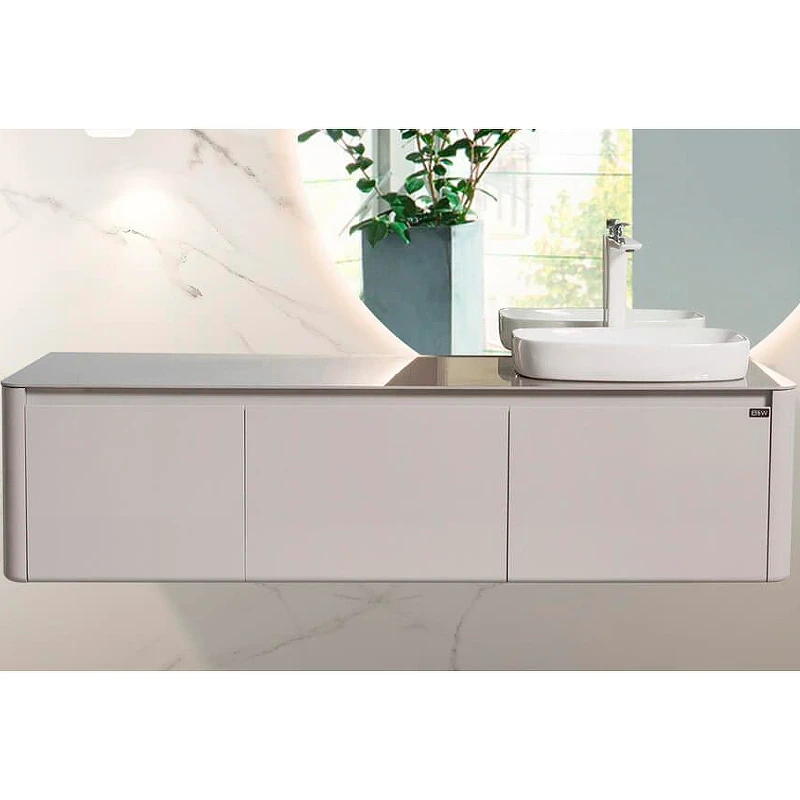 Тумба с раковиной Black&White Universe U915.1600R 160 R 9151601 подвесная Glossy light grey МДФ / ЛДСП