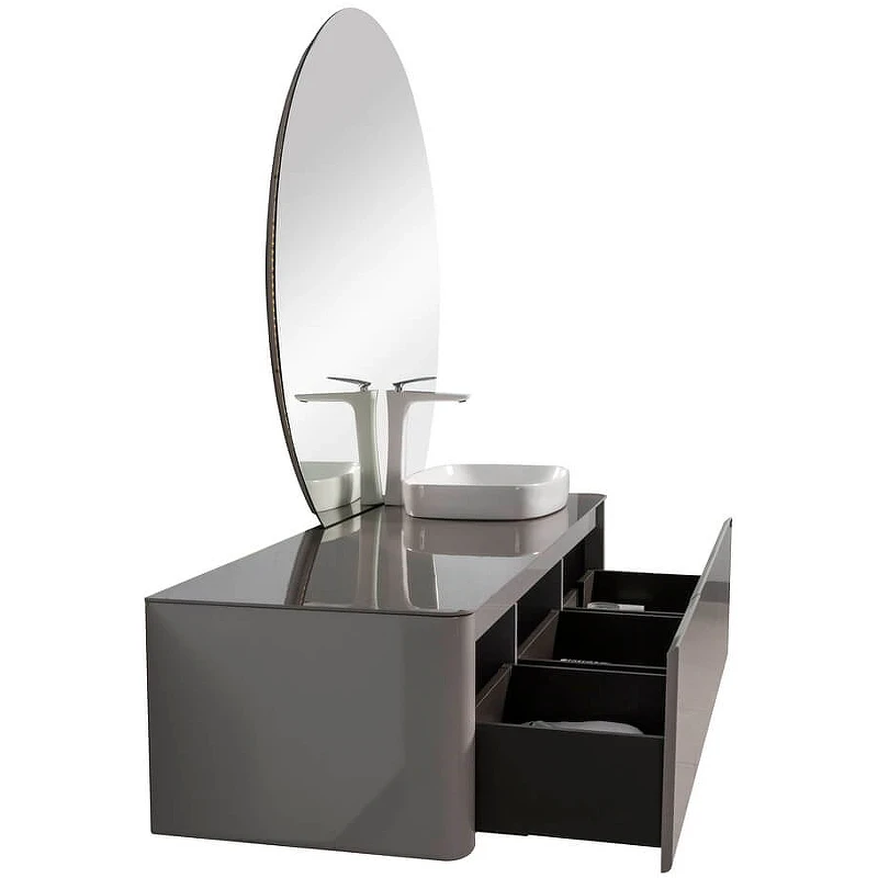 Тумба с раковиной Black&White Universe U915.1600R 160 R 9151601 подвесная Glossy light grey МДФ / ЛДСП