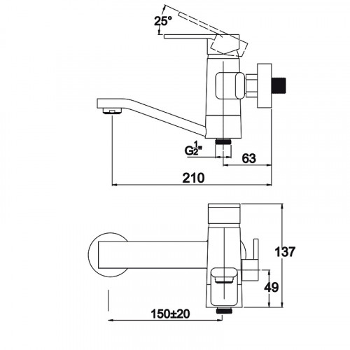 Смеситель для ванны Kaiser Sonat 34522 Хром латунь на стену