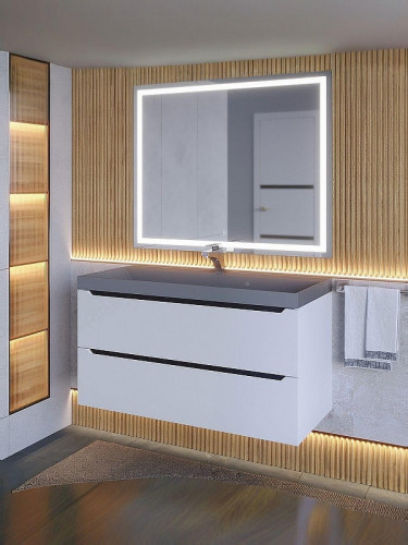 Тумба с раковиной Uperwood Tanos-Classic Quartz 100 3930421703 подвесная цвет Белый матовый Графит матовый