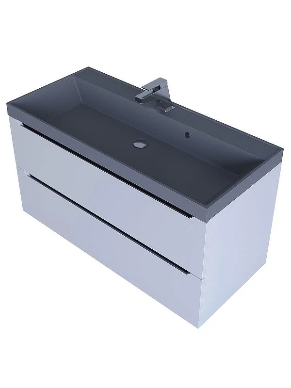 Тумба с раковиной Uperwood Tanos-Classic Quartz 100 3930421703 подвесная цвет Белый матовый Графит матовый